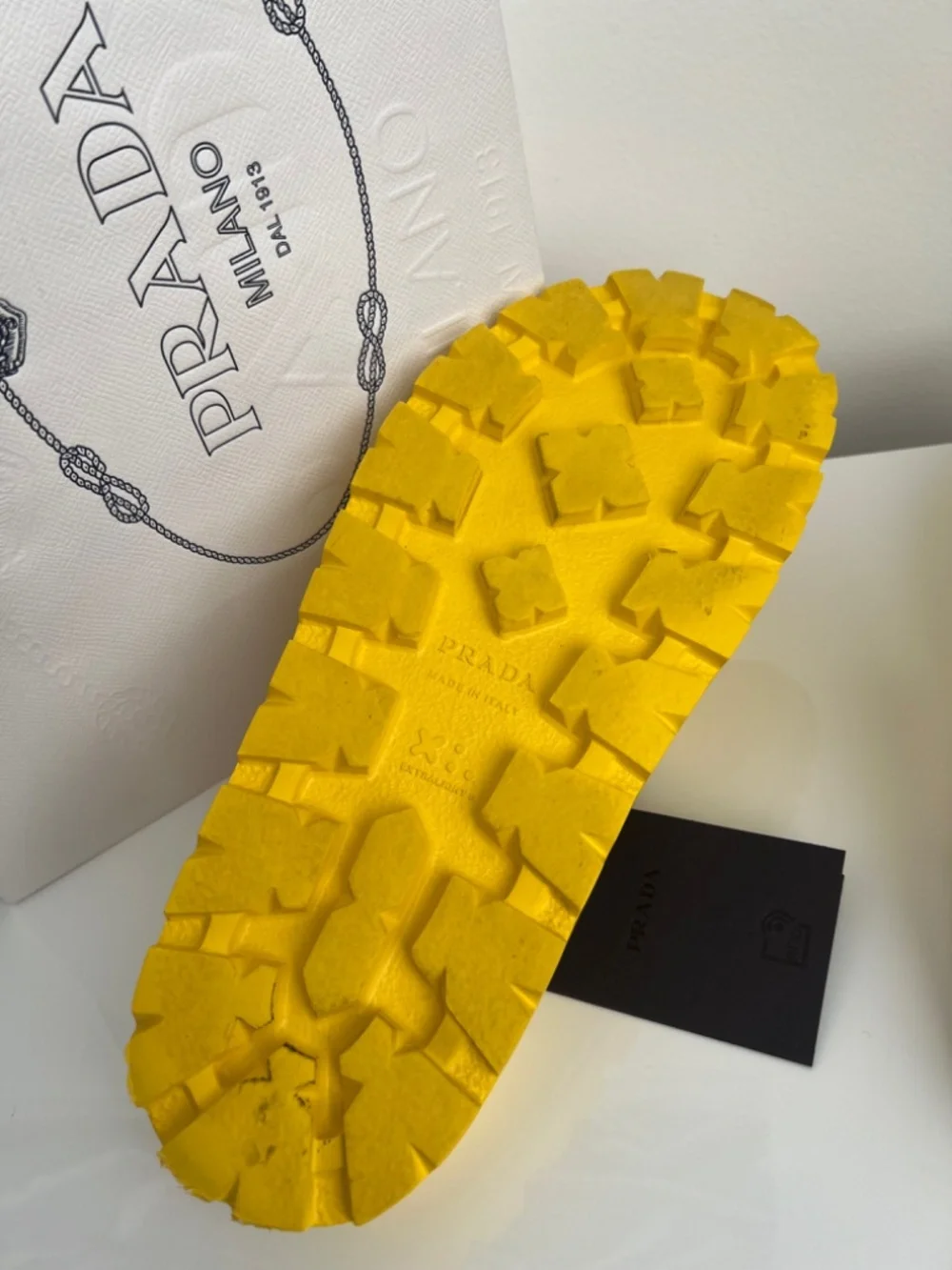 Prada Men's Slide Sandals Yellow Rubber Platform Logo Size 9 US 10 EU 43 Italy